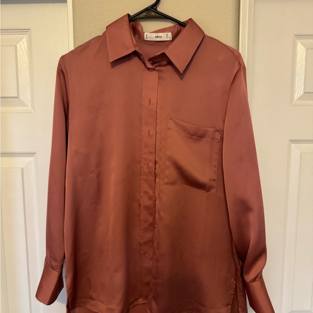 Mango Satin Shirt in Warm Copper
